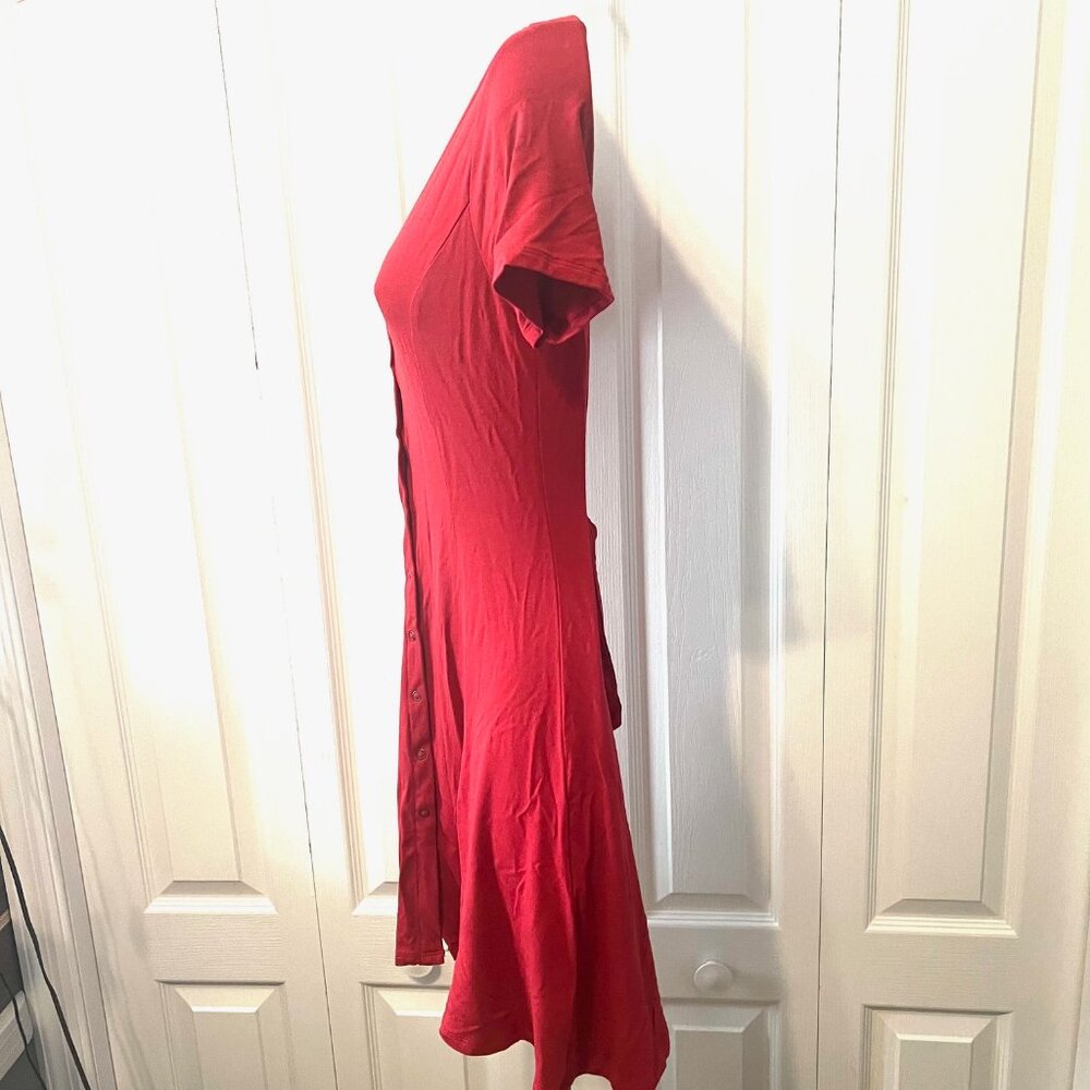 Forever 21-Small-Mini Snap Up Front Short Sleeve Dress-Belted Back-Rust/Orange - Picture 9 of 13